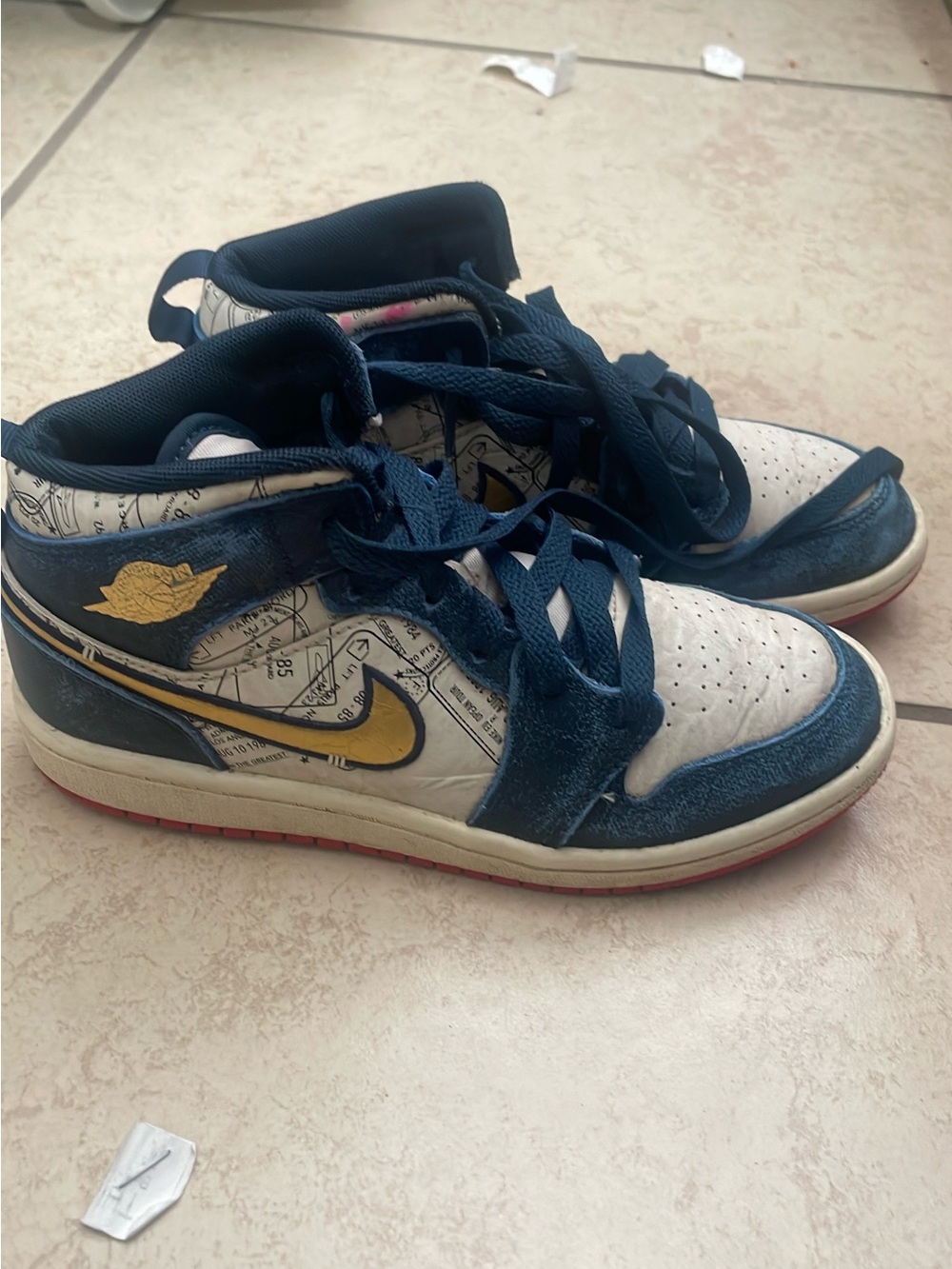 Jordan Kids Navy, White and Gold High-Top Sneakers